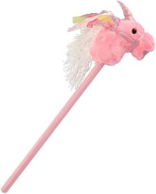 PLYŠ Kůň jednorožec růžový na tyči 80cm koňská hlava na baterie Zvuk