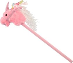 PLYŠ Kůň jednorožec růžový na tyči 80cm koňská hlava na baterie Zvuk