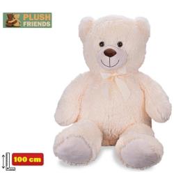 PLYŠ Medvěd 100cm krémový velký s mašlí (plyšová hračka)