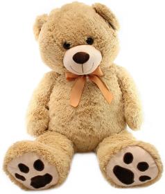 PLYŠ Medvěd hnědý světlý 100cm s mašlí (plyšová hračka)
