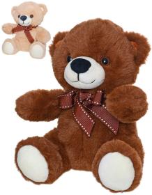 PLYŠ Medvěd s mašlí 20cm sedící na baterie 2 barvy Zvuk (plyšová hračka)