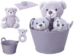 PLYŠ Medvídek šedý set s chrastítkem a usínáčkem v košíku pro miminko PLYŠ Medvídek šedý set s chrastítkem a usínáčkem v košíku pro miminko