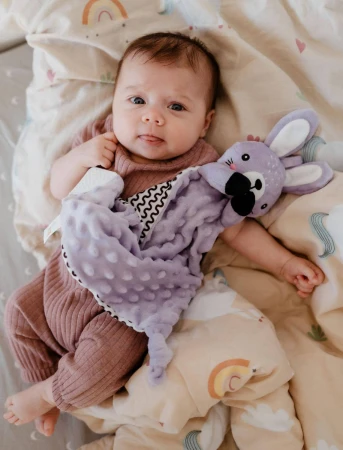 PLYŠ Muchláček Zajíc baby usínáček chrastítko kousátko pro miminko