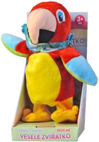 PLYŠ Papoušek s šátkem 22cm opakuje slova chodí na baterie Zvuk