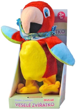 PLYŠ Papoušek s šátkem 22cm opakuje slova chodí na baterie Zvuk