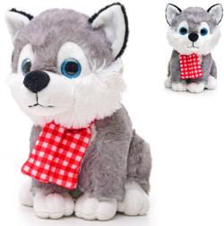 PLYŠ Pes husky 22cm sedící se šálou na baterie Zvuk (plyšová hračka)