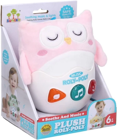 PLYŠ Roly-poly baby sova kývací pro miminko na baterie Světlo Zvuk