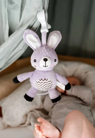 PLYŠ Zajíc baby natahovací hrací strojek závěsný usínáček pro miminko
