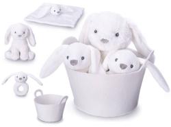 PLYŠ Zajíček bílý set s chrastítkem a usínáčkem v košíku pro miminko PLYŠ Zajíček bílý set s chrastítkem a usínáčkem v košíku pro miminko