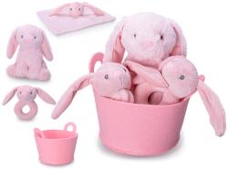 PLYŠ Zajíček růžový set s chrastítkem a usínáčkem v košíku pro miminko PLYŠ Zajíček růžový set s chrastítkem a usínáčkem v košíku pro miminko