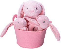 PLYŠ Zajíček růžový set s chrastítkem a usínáčkem v košíku pro miminko