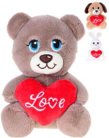 PLYŠ Zvířátko sedící se srdíčkem Love 15cm 3 druhy (plyšová hračka)