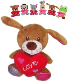 PLYŠ Zvířátko veselé se srdíčkem Love 14cm 6 druhů (plyšová hračka)