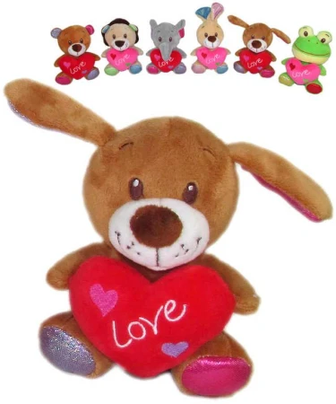 PLYŠ Zvířátko veselé se srdíčkem Love 14cm 6 druhů (plyšová hračka)