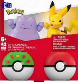 Pokémon Megablok set 2x Pokéball Pikachu + Ditto stavebnice 42 dílků