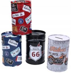 Pokladnička dětská Route 66 / Riders kovová kasička plechovka 4 druhy