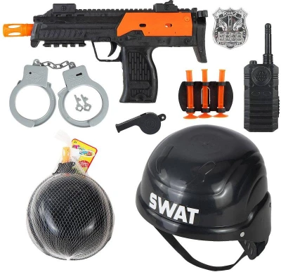 Policajná detská sada samopal s prilbou a doplnkami špeciálnej jednotky SWAT Policajná detská sada samopal s prilbou a doplnkami špeciálnej jednotky SWAT