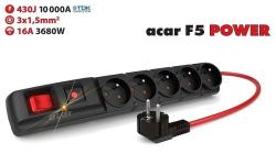 PremiumCord Acar F5 10m kabel, 5 zásuvek, přepěťová ochrana, max.proud 16A, černý PremiumCord Acar F5 10m kabel, 5 zásuvek, přepěťová ochrana, max.proud 16A, černý
