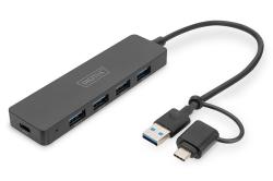 Digitus USB 3.0 Hub 4-Port, Slim Line, 0,2m kabel Digitus USB 3.0 Hub 4-Port, Slim Line, 0,2m kabel