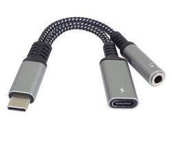 PremiumCord Redukce USB-C /3,5mm jack s DAC chipem + USB-C pro nabíjení 13cm PremiumCord Redukce USB-C /3,5mm jack s DAC chipem + USB-C pro nabíjení 13cm
