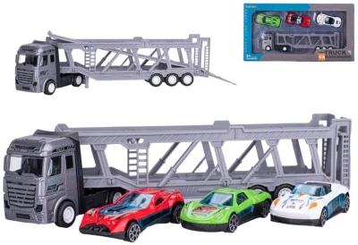 Přepravník aut kovový transportér set se 3 auty volný chod