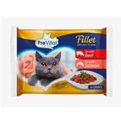 PreVital Fillet kočka hovězí a losos, kapsa 85 g (4 pack) (bal. 15 ks)