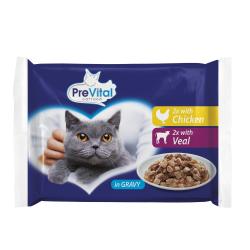 PreVital kočka kuře a telecí v omáčce, kapsa 100 g (4 pack) (bal. 13x sáček) PreVital kočka kuře a telecí v omáčce, kapsa 100 g (4 pack) (bal. 13x sáček)