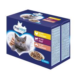 PreVital kočka kuřecí, telecí a losos v omáčce, kapsa 100 g (12 pack) (bal. 4 ks) PreVital kočka kuřecí, telecí a losos v omáčce, kapsa 100 g (12 pack) (bal. 4 ks)