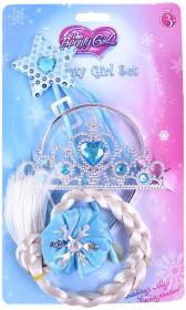 Princezna zimní království set korunka s copem a hůlkou na kartě plast