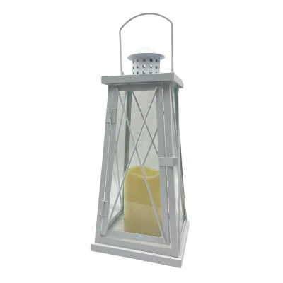 Prodex bílá plechová lampa s LED svíčkou 37 x 15 cm