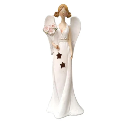 Prodex svítící anděl s květinou krémový 27 cm, polyston