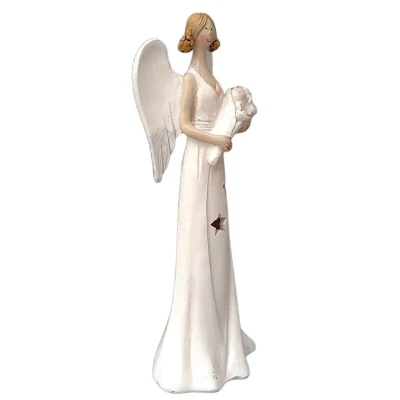 Prodex Anděl svítící s květinou krémový 18 cm polystone