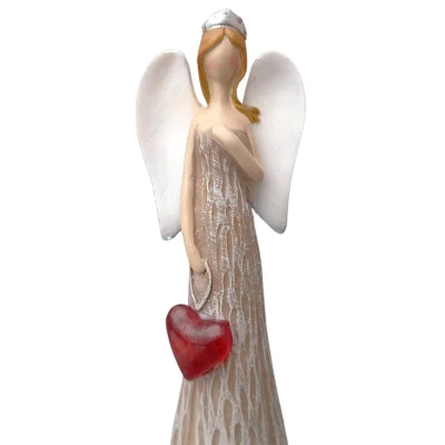 Prodex béžový anděl s přívěskem srdce, 20 cm, polystonová dekorace