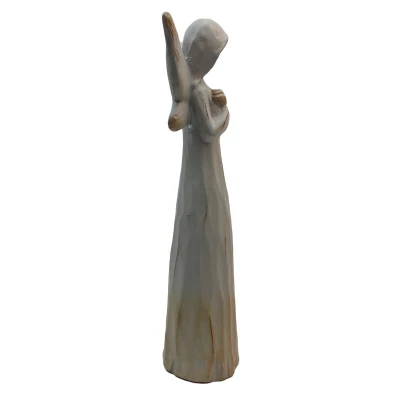 Prodex Anděl s růží béžová keramika design dřevo 40 cm