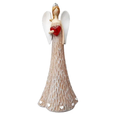 Prodex anděl se svítícím srdcem, světle hnědý, 25 cm, polyston