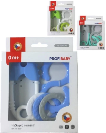 Profibaby Baby chrastítko špendlík + osmička v krabici pro miminko různé barvy Profibaby Baby chrastítko špendlík + osmička v krabici pro miminko různé barvy