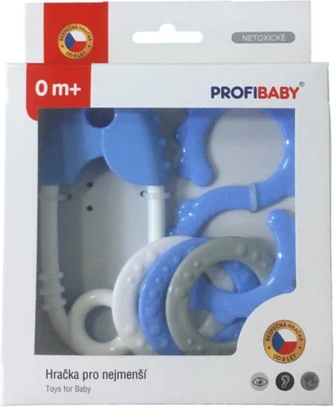 Profibaby Baby chrastítko špendlík + osmička v krabici pro miminko různé barvy
