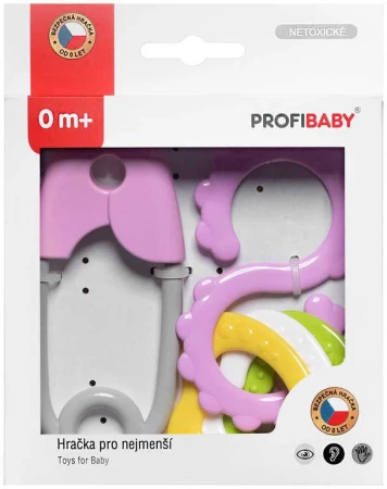 Profibaby Baby chrastítko špendlík + osmička v krabici pro miminko různé barvy