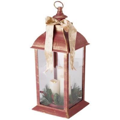 Progarden Lucerna s LED svíčkami plast/sklo 20 × 49 cm červená