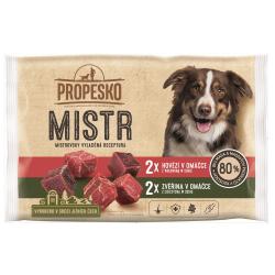 PROPESKO Dog Mistr hovězí, zvěřina v omáčce, kapsa 85 g (4 pack) (bal. 15 ks)