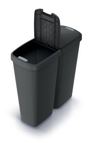 Prosperplast Odpadkový koš COMPACTA Q DUO, 50 l recyklovaná černá s černým víkem Prosperplast Odpadkový koš COMPACTA Q DUO, 50 l recyklovaná černá s černým víkem