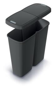 Prosperplast Odpadkový koš COMPACTA Q DUO, 50 l recyklovaná černá s černým víkem