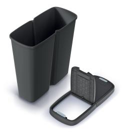 Prosperplast Odpadkový koš COMPACTA Q DUO, 50 l recyklovaná černá s černým víkem