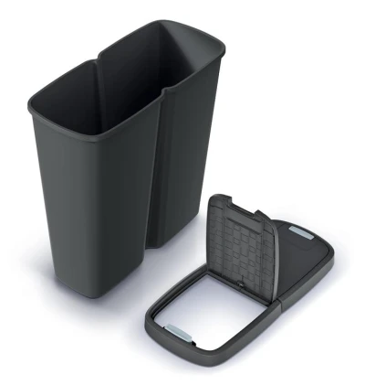 Prosperplast Odpadkový koš COMPACTA Q DUO, 50 l recyklovaná černá s černým víkem