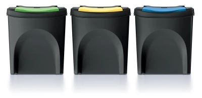 Prosperplast Odpadkový koš SORTIBOX 3 x 25 l recyklovaný černý