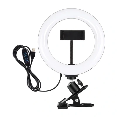 Puluz 20 cm černé kruhové LED světlo pro vlogování s držákem na monitor a telefon