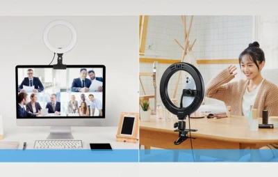 Puluz 20 cm černé kruhové LED světlo pro vlogování s držákem na monitor a telefon