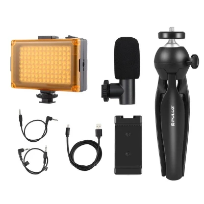 Puluz Sada pro živé vysílání držák na stativ + LED lampa + mikrofon + svorka na telefon