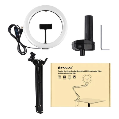 Puluz Stojan na rameno stolního počítače s 26cm LED Vlogging Ring PKT3090B