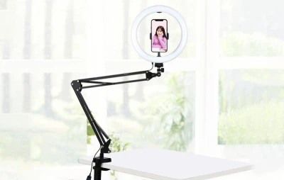 Puluz Stojan na rameno stolního počítače s 26cm LED Vlogging Ring PKT3090B